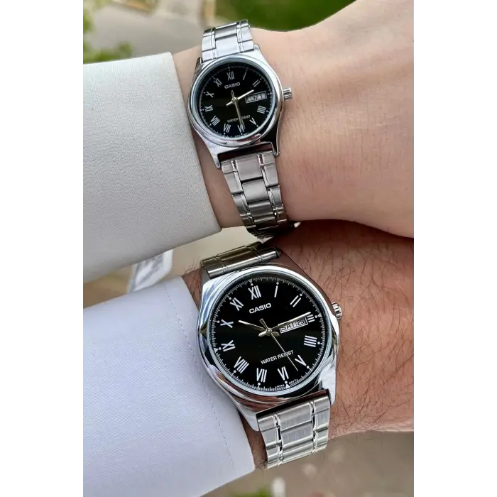 Casio CSISTE32 Kadranı Siyah Kordonu Gümüş Renk Hediye Paketli Sevgili Çift İki Kol Saati