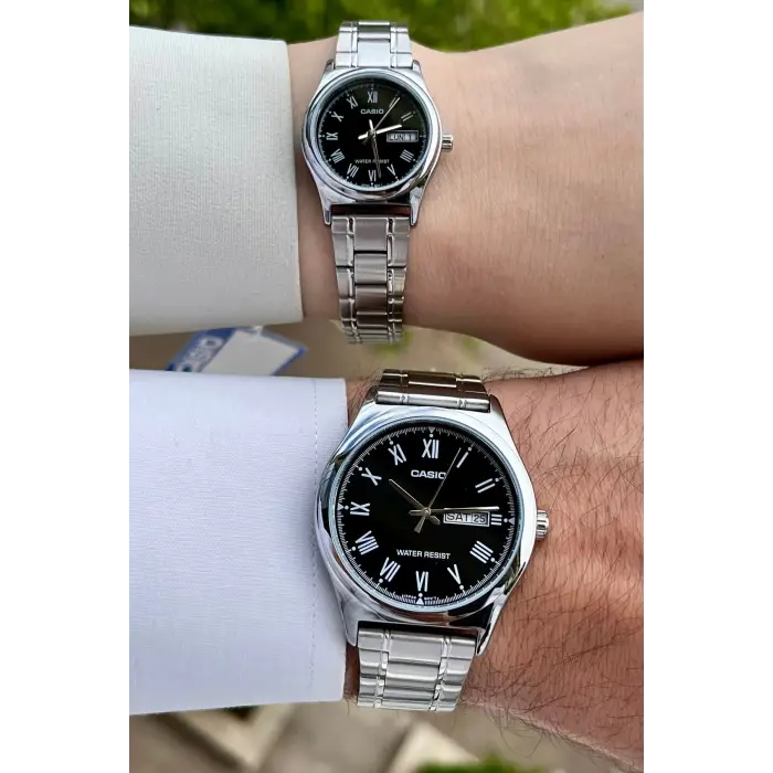 Casio CSISTE32 Kadranı Siyah Kordonu Gümüş Renk Hediye Paketli Sevgili Çift İki Kol Saati