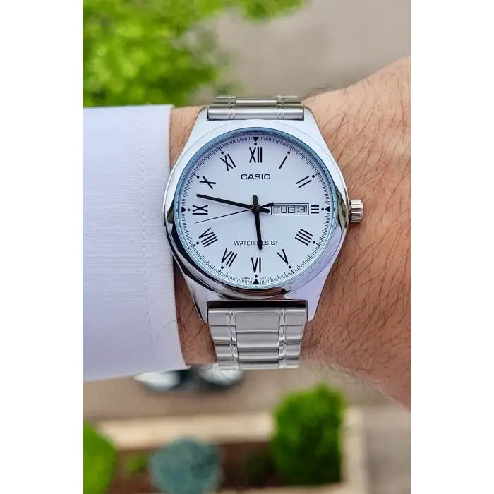 Casio CSISTE15 Kadranı Beyaz Kordonu Gümüş Renk Takvim ve Günlü Hediye Paketli Erkek Kol Saati