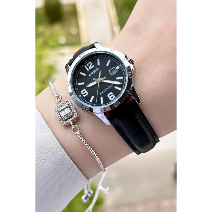 Casio CSISTE24 Kasası Gümüş Kordonu Siyah Renk Hediye Paketli Kadın Kol Saati