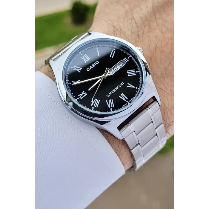 Casio CSISTE14 Kadranı Siyah Kordonu Gümüş Renk Takvim ve Günlü Hediye Paketli Erkek Kol Saati