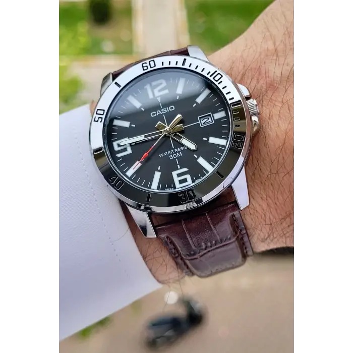 Casio CSISTE10 Kasası Gümüş Kordonu Kahverengi Renk Hediye Paketli Erkek Kol Saati
