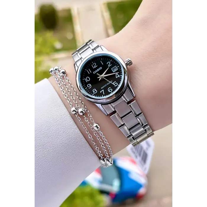 Casio CSISTE23 Kadranı Siyah Kordonu Gümüş Renk Takvimli Hediye Paketli Kadın Kol Saati
