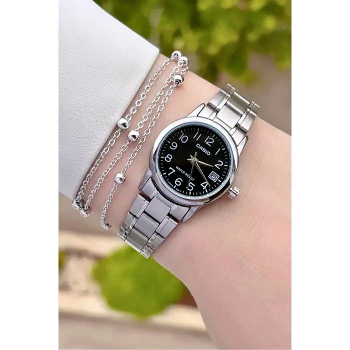 Casio CSISTE23 Kadranı Siyah Kordonu Gümüş Renk Takvimli Hediye Paketli Kadın Kol Saati
