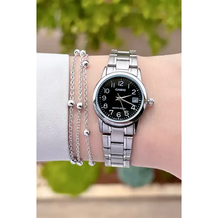 Casio CSISTE23 Kadranı Siyah Kordonu Gümüş Renk Takvimli Hediye Paketli Kadın Kol Saati