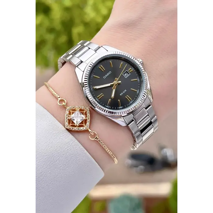 Casio CSISTE16 Kadranı Füme Kordonu Gümüş Renk Hediye Paketli Kadın Kol Saati