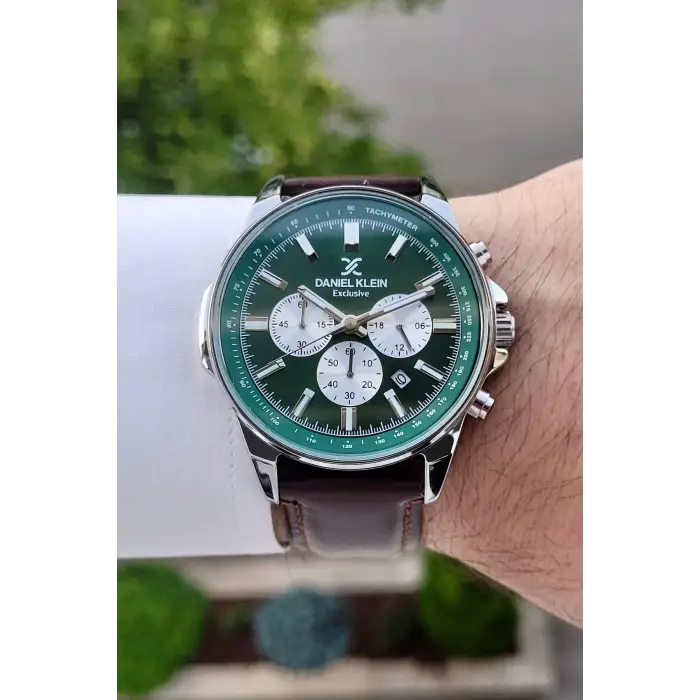 Daniel Klein DKISTE1200 Kasası Gümüş Kordonu Kahverengi Renk Hediye Paketli Kronometreli Erkek Kol Saati