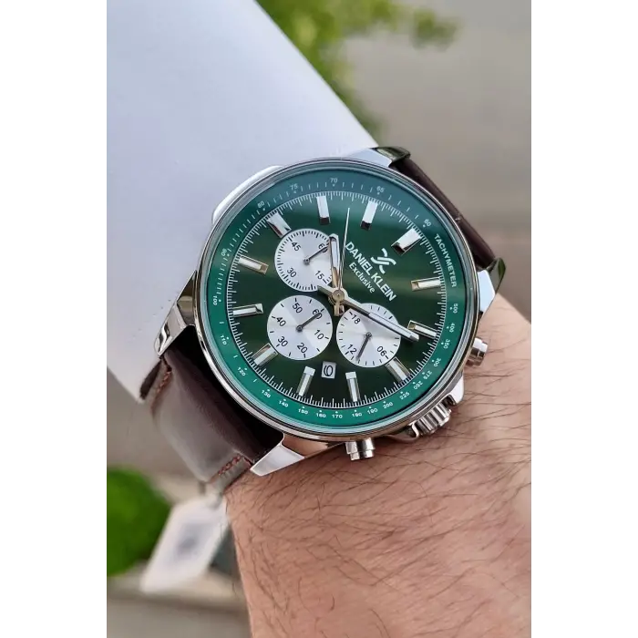 Daniel Klein DKISTE1200 Kasası Gümüş Kordonu Kahverengi Renk Hediye Paketli Kronometreli Erkek Kol Saati
