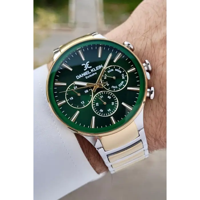 Daniel Klein DKISTE1237 Kadranı Yeşil Gold Gümüş Renk İç Göstergeleri Aktif Hediye Paketli Erkek Kol Saati