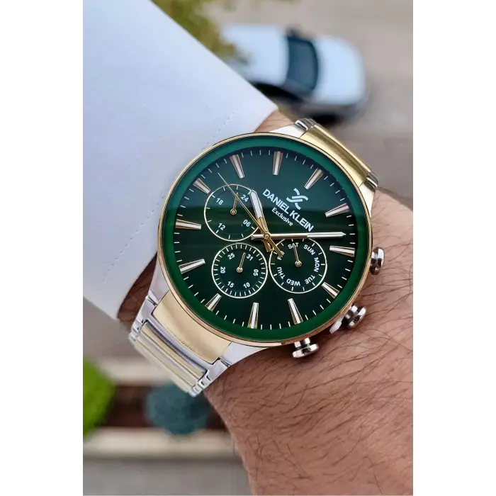 Daniel Klein DKISTE1237 Kadranı Yeşil Gold Gümüş Renk İç Göstergeleri Aktif Hediye Paketli Erkek Kol Saati