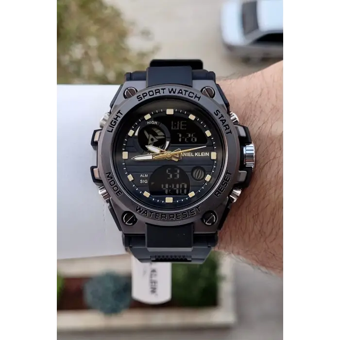 Daniel Klein DKISTE1305 Rakamları Gold Kordonu Siyah Renk Analog Dijital Hediye Paketli Erkek Kol Saati