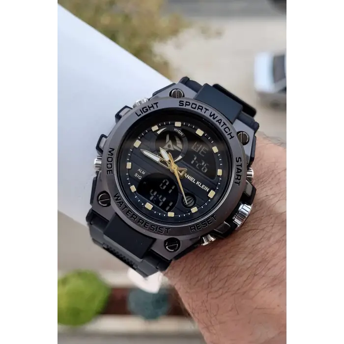 Daniel Klein DKISTE1305 Rakamları Gold Kordonu Siyah Renk Analog Dijital Hediye Paketli Erkek Kol Saati
