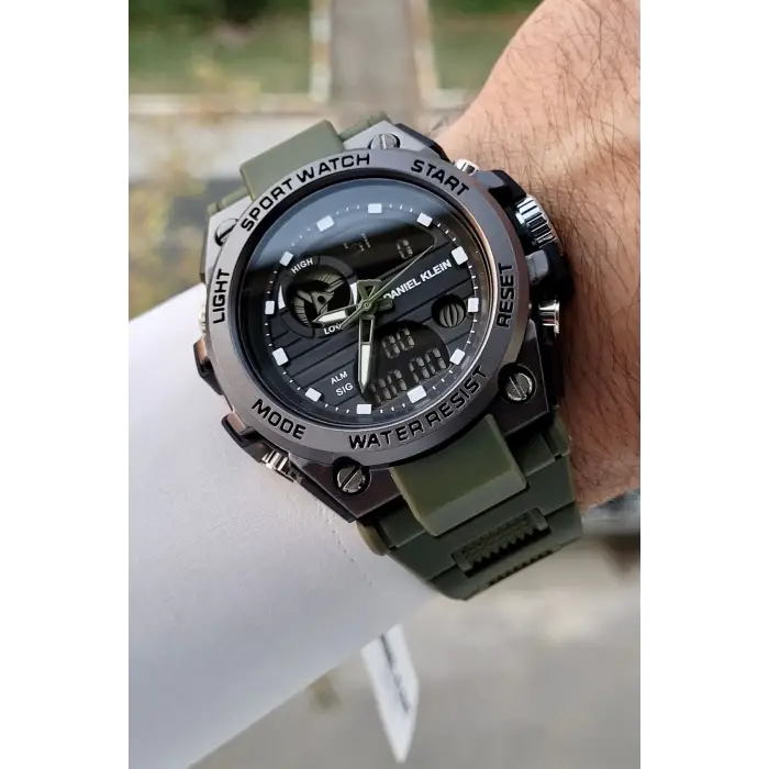 Daniel Klein DKISTE1345 Haki Renk Analog Dijital Hediye Paketli Erkek Kol Saati