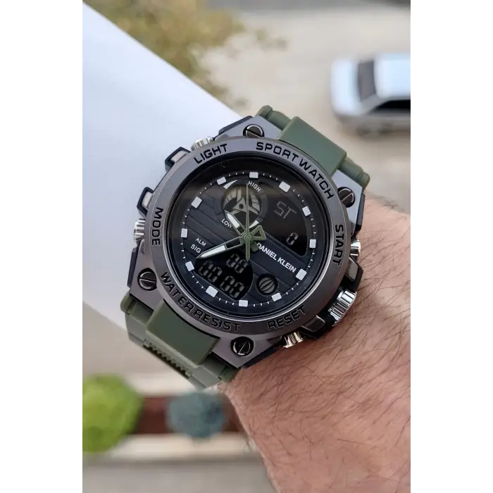 Daniel Klein DKISTE1345 Haki Renk Analog Dijital Hediye Paketli Erkek Kol Saati
