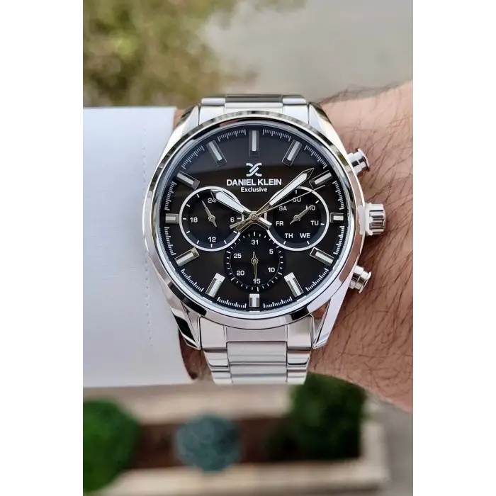 Daniel Klein DKISTE1395 Kadranı Siyah Kordonu Gümüş Renk Hediye Paketli Takvimli Erkek Kol Saati
