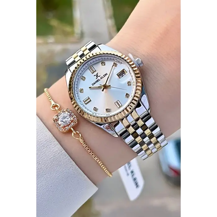 Daniel Klein DKISTE1406 Gold Gümüş Renk Hediye Paketli Kadın Kol Saati + Bileklik