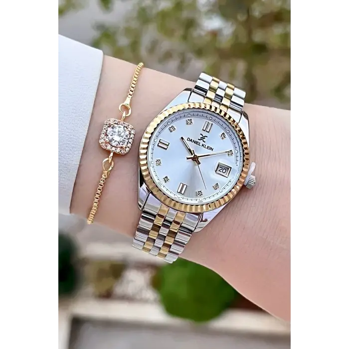 Daniel Klein DKISTE1406 Gold Gümüş Renk Hediye Paketli Kadın Kol Saati + Bileklik