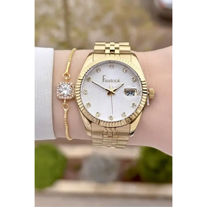 Freelook FLISTE43 Gold Renk Kadın Kol Saati ve Bileklik
