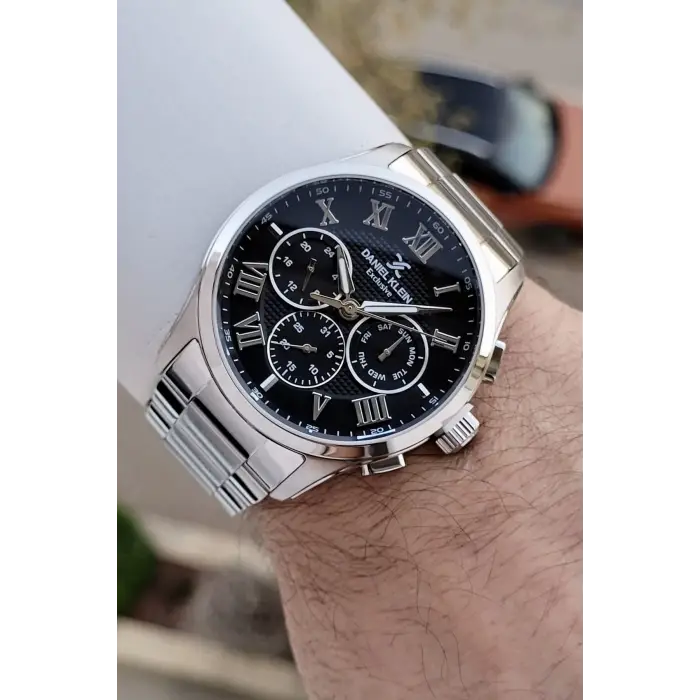Daniel Klein DKISTE1528 Kadranı Siyah Kordonu Gümüş Renk 45 mm Erkek Kol Saati