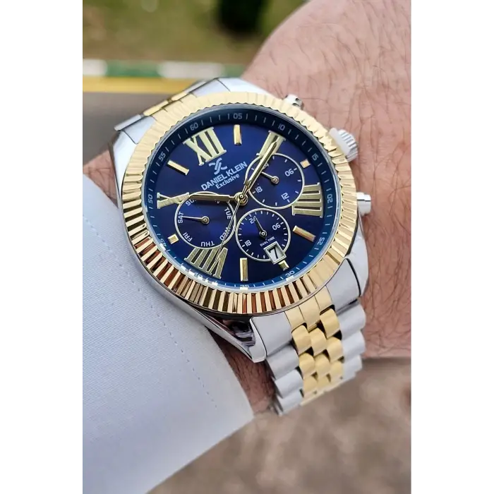 Daniel Klein DKISTE1603 Kadranı Lacivert Kordonu Gold Gümüş Renk 42 mm Erkek Kol Saati