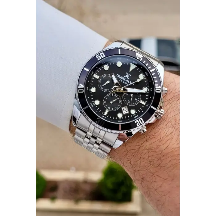 Kadranı Siyah Kordonu Gümüş Renk 45 mm Erkek Kol Saati
