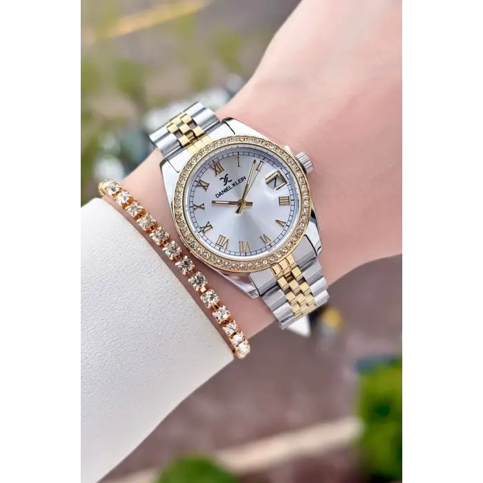 Gold Gümüş Renk 32,5 Mm Takvimli Kadın Kol Saati Ve Bileklik
