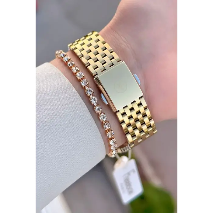 Kadranı Yeşil Kordonu Gold Renk 38 mm Kadın Kol Saati ve Bileklik