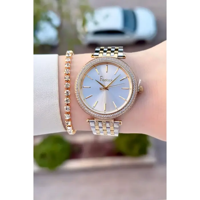 Freelook FLISTE48 Gold Gümüş Renk 38 mm Kadın Kol Saati ve Bileklik
