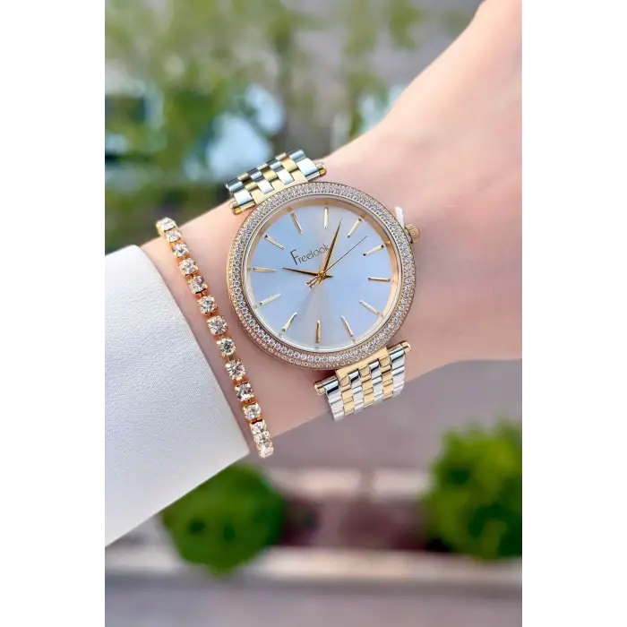 Freelook FLISTE48 Gold Gümüş Renk 38 mm Kadın Kol Saati ve Bileklik