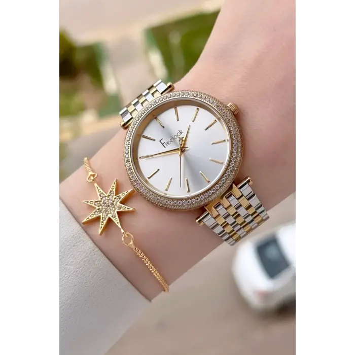 Gold Gümüş Renk 38 Mm Kadın Kol Saati Ve Bileklik
