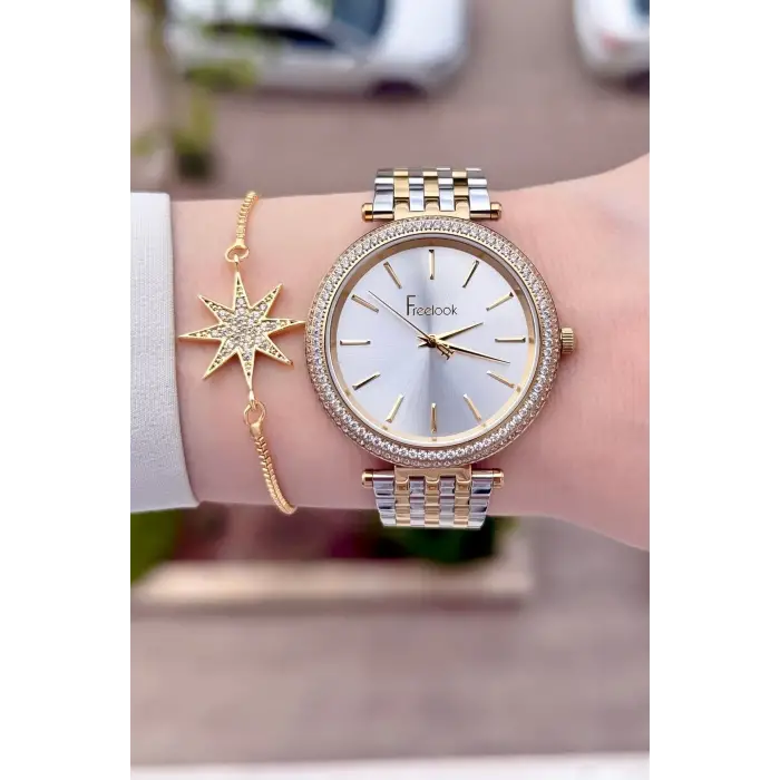 Gold Gümüş Renk 38 Mm Kadın Kol Saati Ve Bileklik