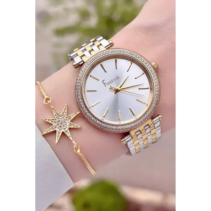 Gold Gümüş Renk 38 Mm Kadın Kol Saati Ve Bileklik