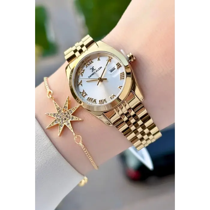 Daniel Klein DKISTE1977 Gold Renk Hediye Paketli Kadın Kol Saati + Bileklik