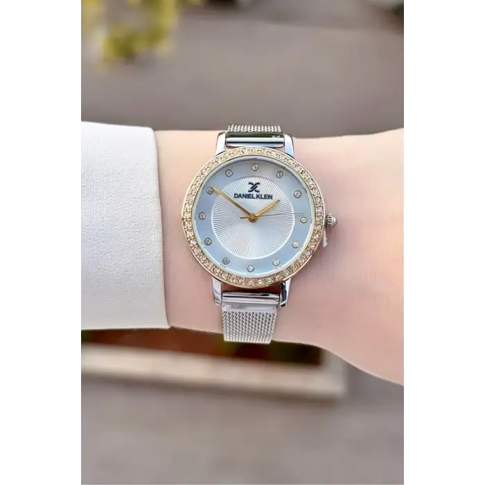 Daniel Klein DKISTE1932 Yeni Model Gold Gümüş Renk Kadın Kol Saati ve Kahverengi Renk Deri Kordon