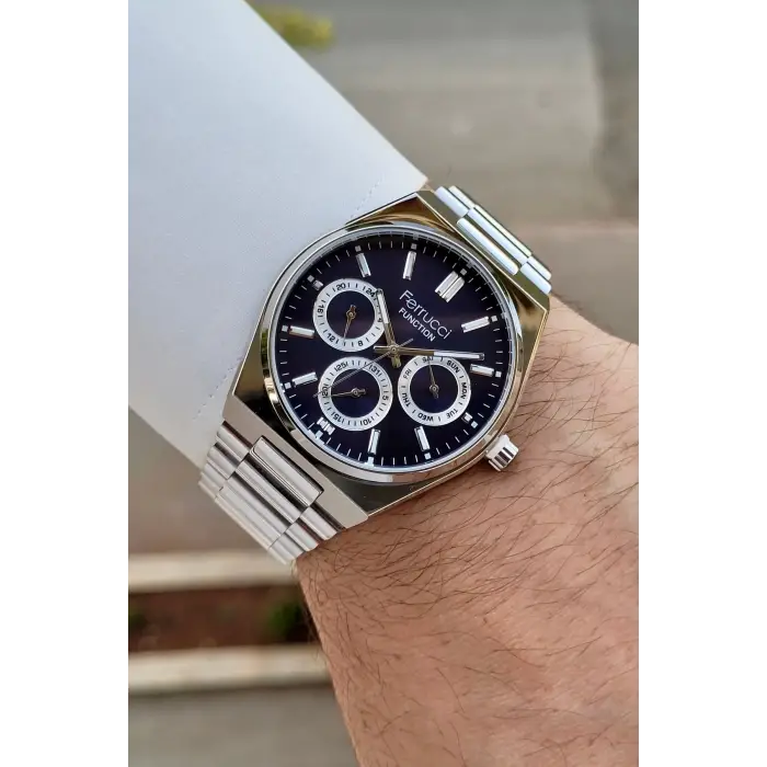 Ferrucci FCISTE360 Kadranı Lacivert Kordonu Gümüş Renk İç Göstergeleri Aktif Erkek Kol Saati