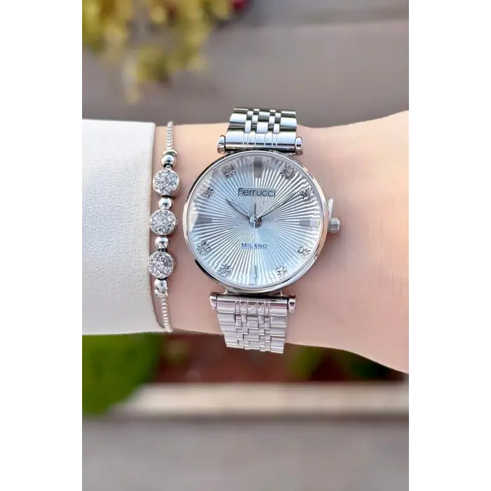 Ferrucci FCISTE380 Gümüş Renk Hediye Paketli Kadın Kol Saati ve Bileklik