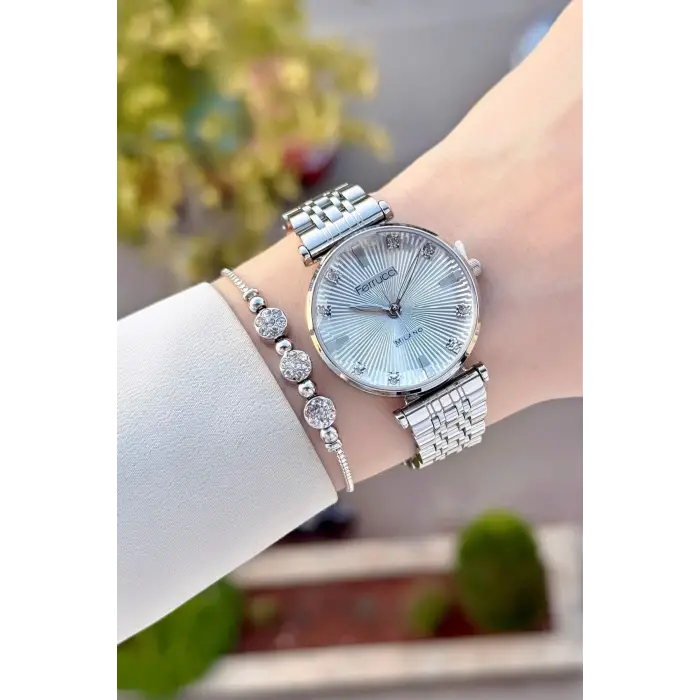 Ferrucci FCISTE380 Gümüş Renk Hediye Paketli Kadın Kol Saati ve Bileklik