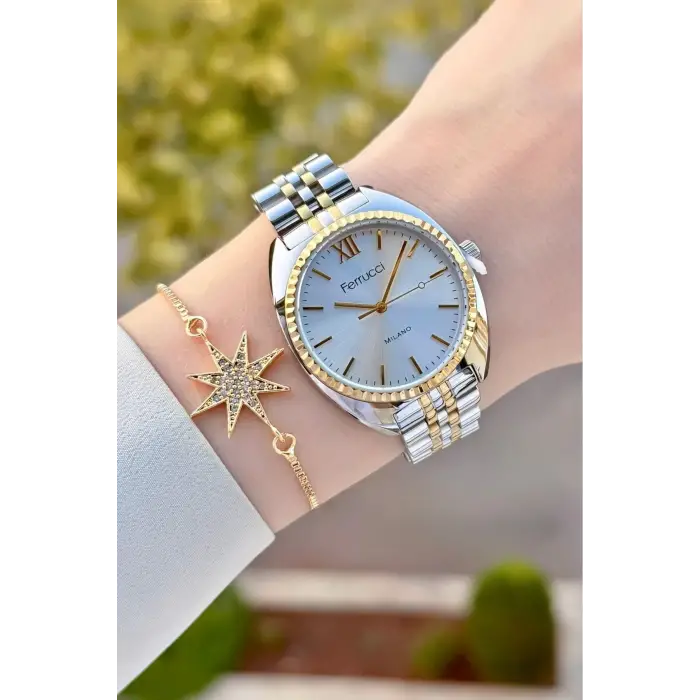 Ferrucci FCISTE376 Gold Gümüş Renk Kadın Kol Saati ve Bileklik