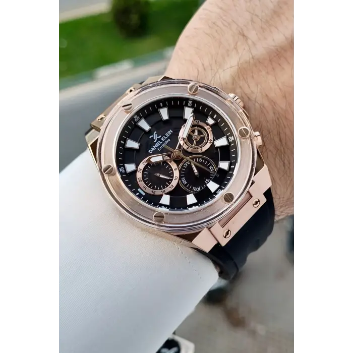 Daniel Klein DKISTE1813 46 Mm Kasası Rose Kordonu Siyah Renk İç Göstergeleri Aktif Erkek Kol Saati