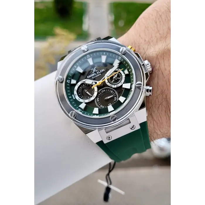 Daniel Klein DKISTE1810 46 Mm Kasası Gümüş Kordonu Yeşil Renk İç Göstergeleri Aktif Erkek Kol Saati