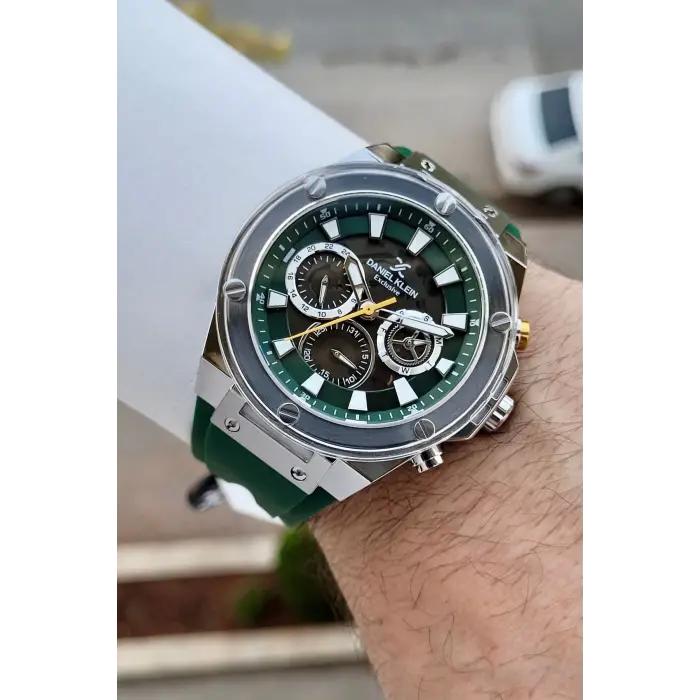 Daniel Klein DKISTE1810 46 Mm Kasası Gümüş Kordonu Yeşil Renk İç Göstergeleri Aktif Erkek Kol Saati