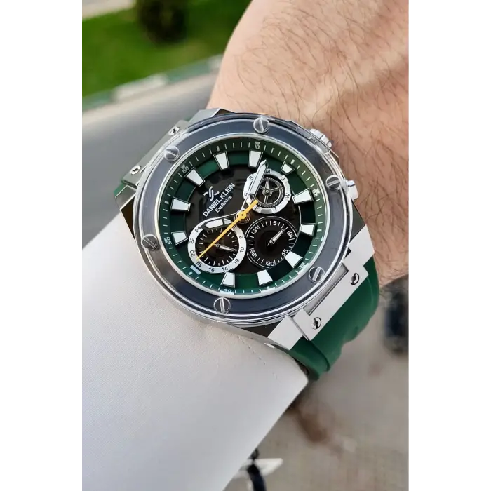 Daniel Klein DKISTE1810 46 Mm Kasası Gümüş Kordonu Yeşil Renk İç Göstergeleri Aktif Erkek Kol Saati