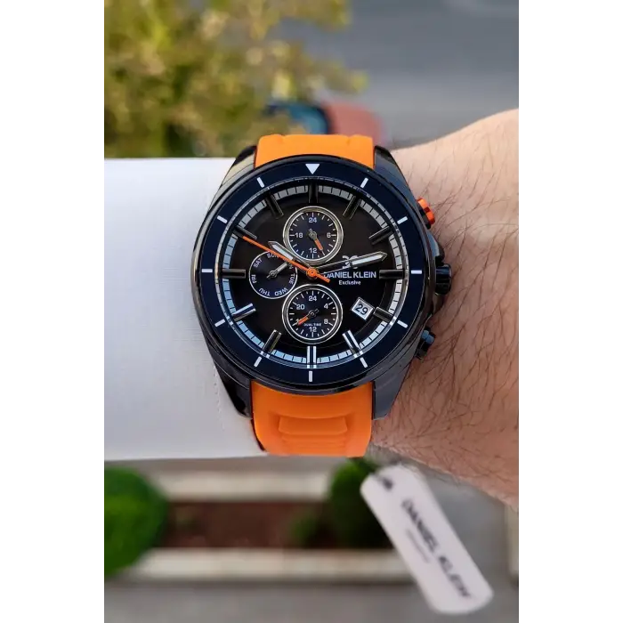 Daniel Klein DKISTE1796 45 Mm Kasası Siyah Kordonu Turuncu Renk İç Göstergeleri Aktif Erkek Kol Saati