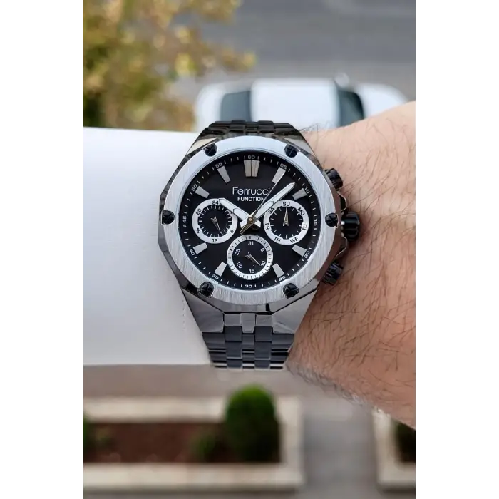 Ferrucci FCISTE353 Rakamları Gümüş Kordonu Siyah Renk İç Göstergeleri Aktif 45 Mm Erkek Kol Saati