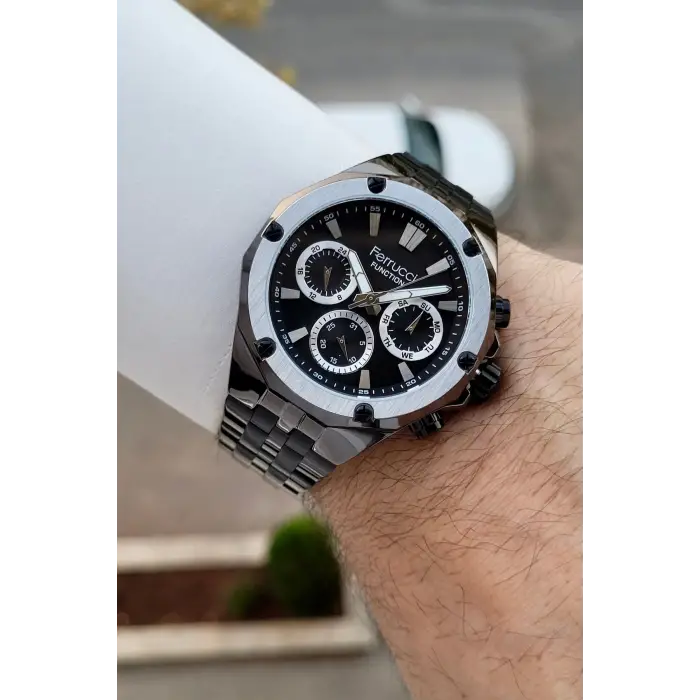 Ferrucci FCISTE353 Rakamları Gümüş Kordonu Siyah Renk İç Göstergeleri Aktif 45 Mm Erkek Kol Saati