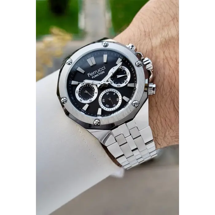 Ferrucci FCISTE352 Kadranı Siyah Kordonu Gümüş Renk İç Göstergeleri Aktif 45 Mm Erkek Kol Saati