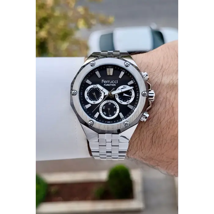 Ferrucci FCISTE352 Kadranı Siyah Kordonu Gümüş Renk İç Göstergeleri Aktif 45 Mm Erkek Kol Saati