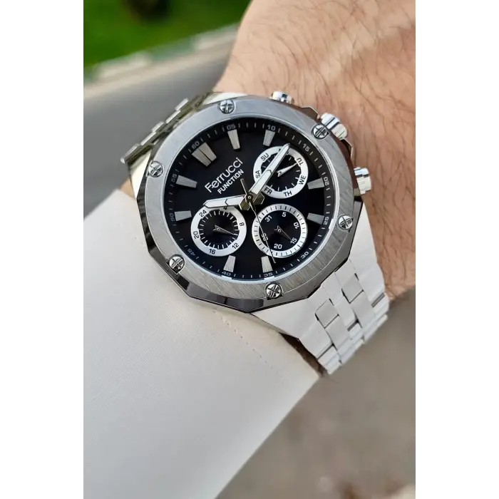 Ferrucci FCISTE352 Kadranı Siyah Kordonu Gümüş Renk İç Göstergeleri Aktif 45 Mm Erkek Kol Saati