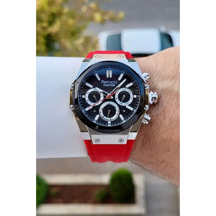 Ferrucci FCISTE362 41 Mm Kasası Gümüş Kordonu Kırmızı Renk İç Göstergeleri Aktif Erkek Kol Saati