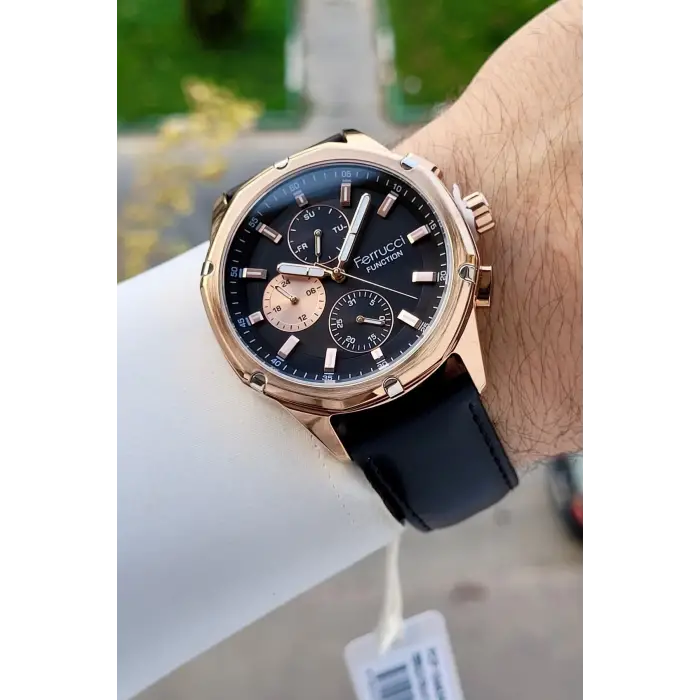 Ferrucci FCISTE403 Kasası Rose Kordonu Siyah Renk 44 Mm İç Göstergeleri Aktif Erkek Kol Saati